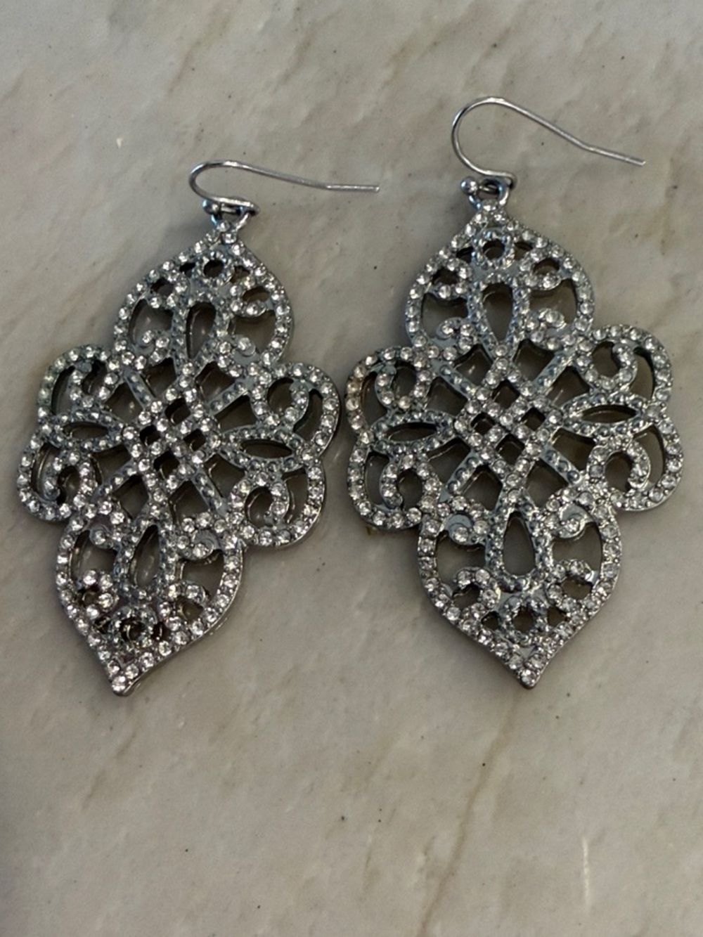 Stella & Dot Silver Crystal Filigree Dangle Earrings